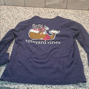 Vineyard Vines Kids Long Sleeve Shirt in Navy with Reindeer Whale